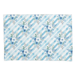 Botanical Floral Stripe Blue White Watercolor Kissenbezug