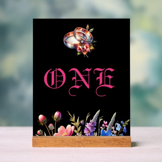 Botanical Floral Wedding bands Tabletop NumberSign Acrylschild (Neutral)