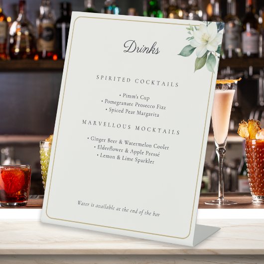 Botanical Floral Wedding Bar Cocktails & Mocktails Sockelschild