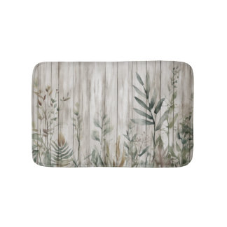 Botanical Foliage Farmhouse Barn Wood look Badematte