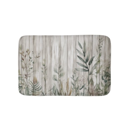 Botanical Foliage Farmhouse Barn Wood look Badematte (Vorderseite)
