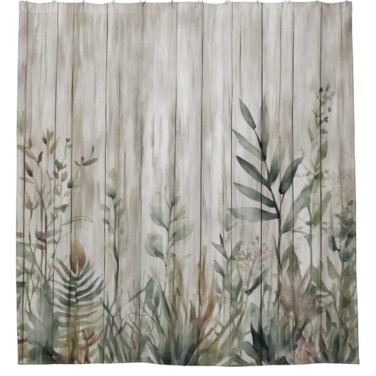 Botanical Foliage Farmhouse Barn Wood look Duschvorhang (Vorderseite)