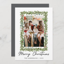 Botanical Frame Christmas | Elegant Family 1 Photo Feiertagskarte