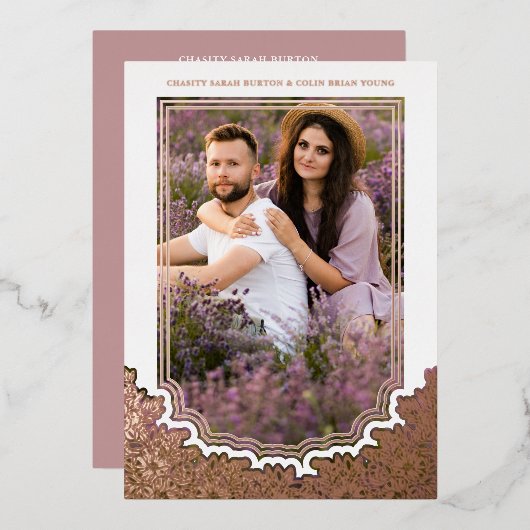 Botanical Frame Photo Wedding Flower & Branches Folieneinladung (Vorderseite/Rückseite)