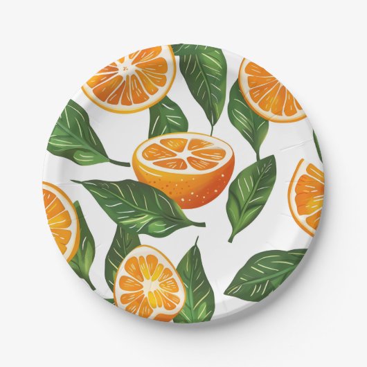 Botanical Fruit Orange Citrus Seamless Pappteller (Vorderseite)