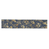 Botanical Gold Flowers Blue Pattern Mittelgroßer Tischläufer (Horizontal)