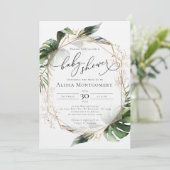 Botanical Gold Greenery Kinderdusche Einladung (Stehend Vorderseite)