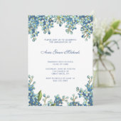 Botanical Graduation Party Einladung Blue (Stehend Vorderseite)