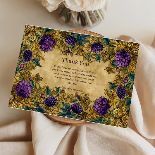 Botanical Grape Mardi Gras Masquerade Dankeskarte