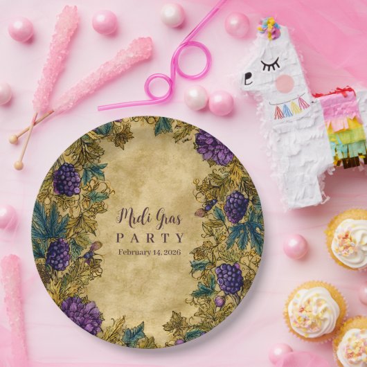 Botanical Grape Mardi Gras Masquerade Pappteller (Party)