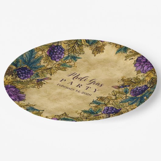 Botanical Grape Mardi Gras Masquerade Pappteller (Schrägansicht)