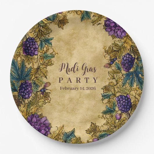 Botanical Grape Mardi Gras Masquerade Pappteller (Vorderseite)