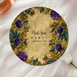 Botanical Grape Mardi Gras Masquerade Pappteller