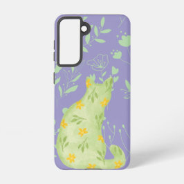 Botanical Green Cat Samsung Case – Purple Floral Samsung Galaxy Hülle