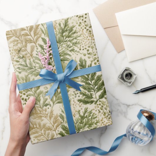 Botanical Green Fern Beige Floral Pattern Geschenkpapier (Schenken)