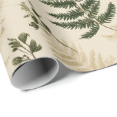 Botanical Green Fern Beige Floral Pattern Geschenkpapier (Rolleneckpunkt)