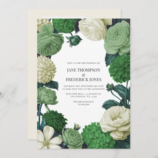 Botanical Green, Fern Shadow & Ivory Bud Wedding Einladung (Vorne/Hinten)