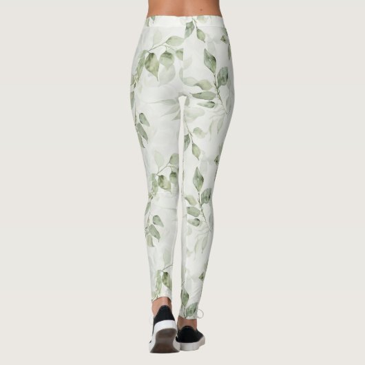 Botanical Green Leaf Pattern  Leggings (Rückseite)
