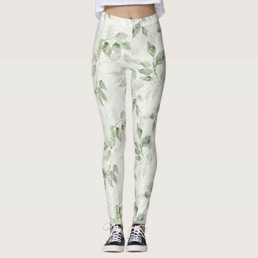 Botanical Green Leaf Pattern  Leggings (Vorderseite)