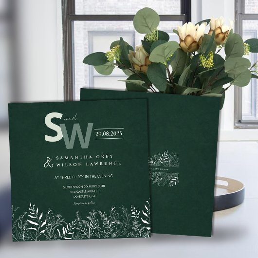 Botanical Green Leafy Wedding Invitation Einladung