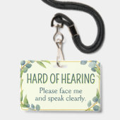 Botanical Green Leaves Hard of Hearing Deafness Ausweis (Front with Lanyard)