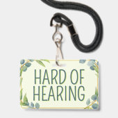 Botanical Green Leaves Hard of Hearing Deafness Ausweis (Back with Lanyard)