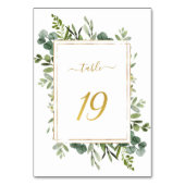 Botanical Green Wedding Gold Glitzer Number 19, Tischnummer (Rückseite)
