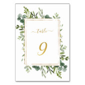 Botanical Green Wedding Gold Glitzer Number 9, Tischnummer (Vorderseite)