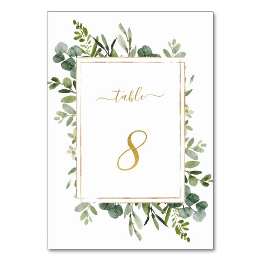 Botanical Green Wedding Gold Glitzer Nummer 8, Tischnummer (Rückseite)
