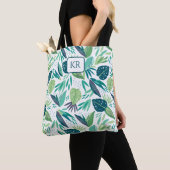 Botanical Green & White Leafs Pattern Monogram Tasche (Von Nahem)
