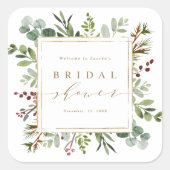 Botanical Greenery Christmas Bridal Shower Quadratischer Aufkleber (Vorderseite)