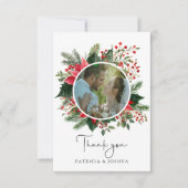 Botanical Greenery Christmas Wedding Photo Dankeskarte (Vorderseite)