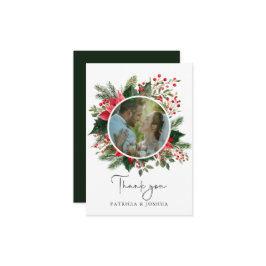 Botanical Greenery Christmas Wedding Photo Dankeskarte