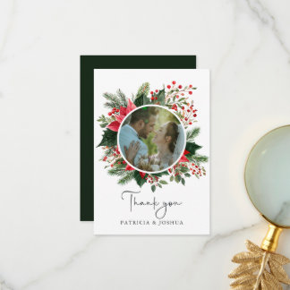 Botanical Greenery Christmas Wedding Photo Dankeskarte