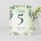 Botanical Greenery Eucalyptus Wedding Table Number Dankeskarte (Stehend Vorderseite)