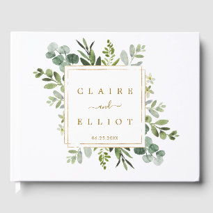 Botanical Greenery Gold Square Wedding Gästebuch