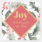 Botanical Greenery Joy Weihnachten Quadratischer Aufkleber (Vorderseite)