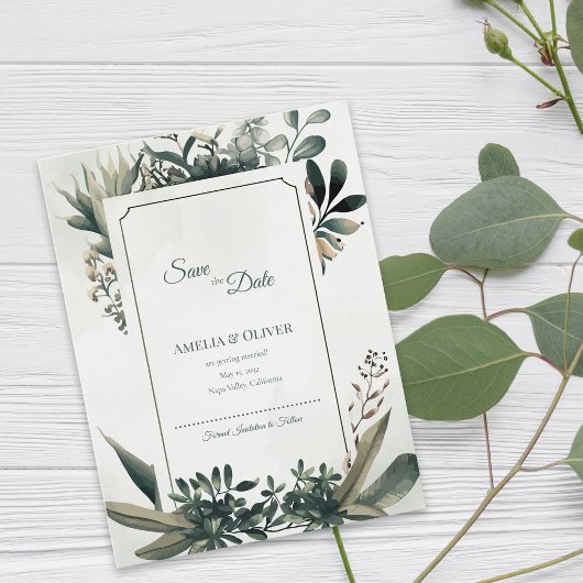 Botanical Greenery Sage Green Garden Wedding Ankündigungspostkarte