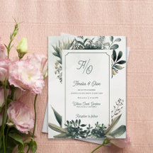 Botanical Greenery Sage Green Wedding Invitation