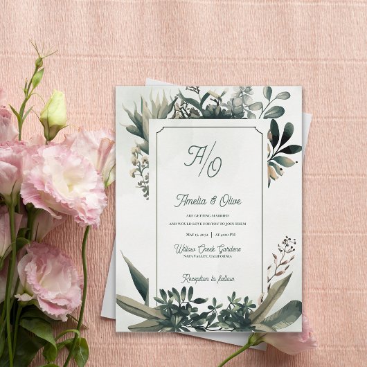Botanical Greenery Sage Green Wedding Invitation Einladungspostkarte