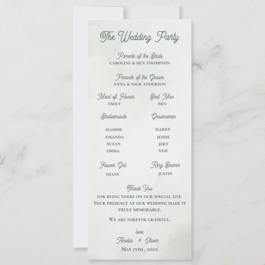 Botanical Greenery Wedding Ceremony Program Card  Einladung (Rückseite)