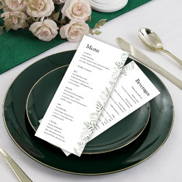 Botanical Greenery Wedding Menu with Beverages
