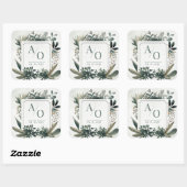 Botanical Greenery Wedding Monogram  Quadratischer Aufkleber (Blatt)