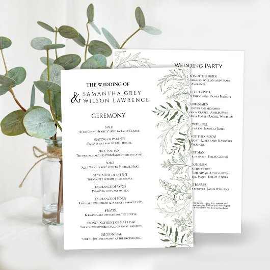 Botanical Greenery Wedding Program Card Programm