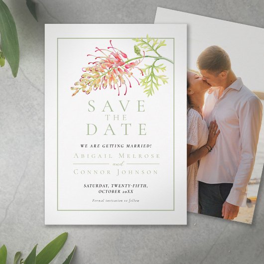 Botanical Grevillea Floral Photo Save The Date