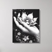 Botanical Hand Etching with Falling Petals Canvas Leinwanddruck (Vorderseite)