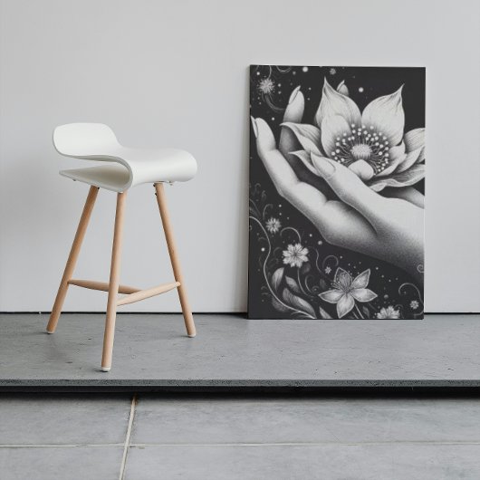 Botanical Hand Etching with Falling Petals Canvas Leinwanddruck