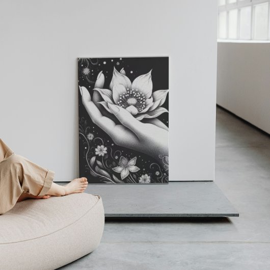 Botanical Hand Etching with Falling Petals Canvas Leinwanddruck