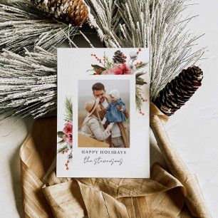 Botanical Happy Holidays Photo Personalized Holida Feiertagskarte
