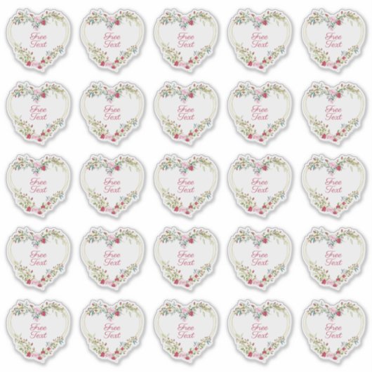 Botanical Heart in Pink and Red Shades Custom Text Aufkleber (Vorderseite)